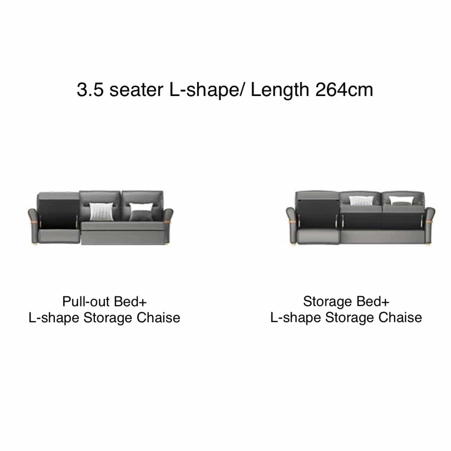 home-atelier-f31a Leather-Aire / 3 seater L-shape/ Length 264cm;  Pull-out/Storage bed + L-shape storage / Light Grey Cavern Electric Recliner Storage Sofa Bed