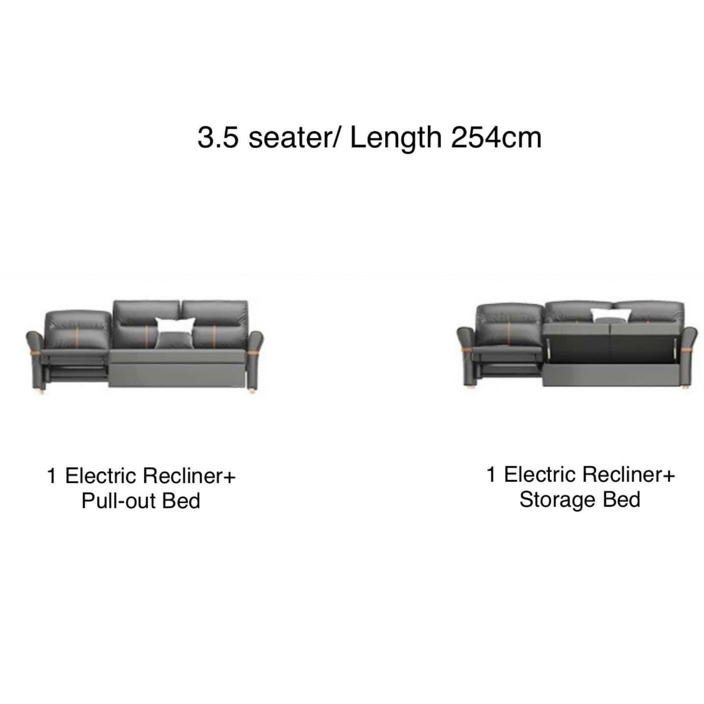 home-atelier-f31a Leather-Aire / Length 254cm/ Pull-out/Storage bed + 1 Electric Recliner / Light Grey Cavern Electric Recliner Storage Sofa Bed