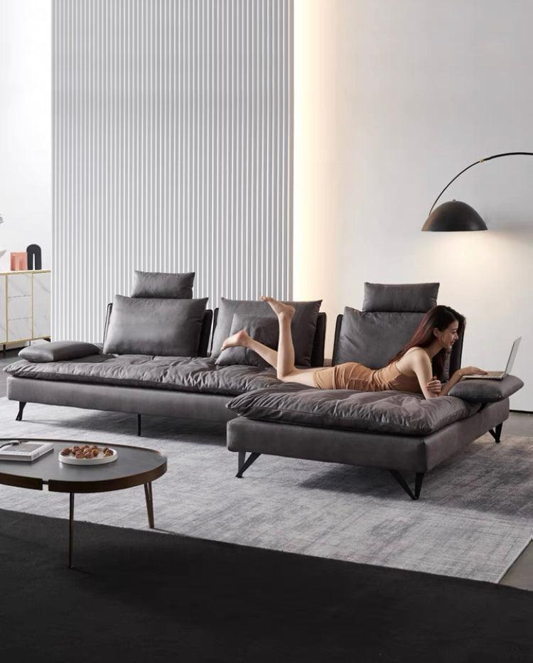 home-atelier-f31a Leather-Aire / Partition Coffee Table / Hermes Orange Tania L-shape Slider Sofa