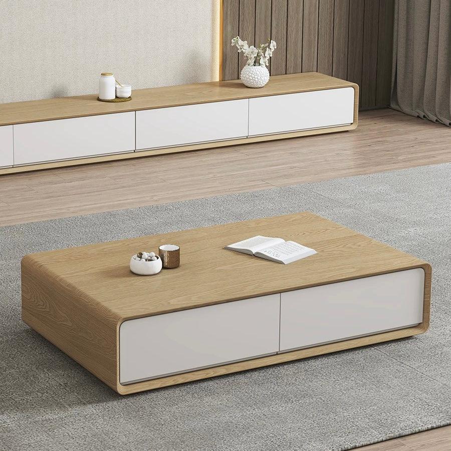 home-atelier-f31a Length 100cm / White + Light Wood Dylan Wooden Coffee Table