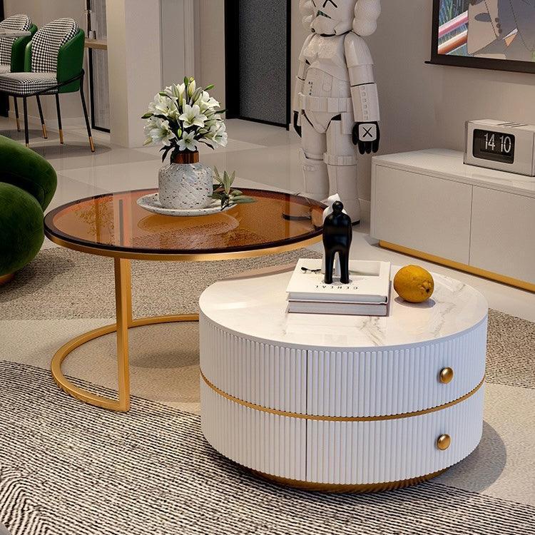 home-atelier-f31a Sintered Stone / 2 piece ( 70cm + 50cm) / Glass + White Louise Coffee Table