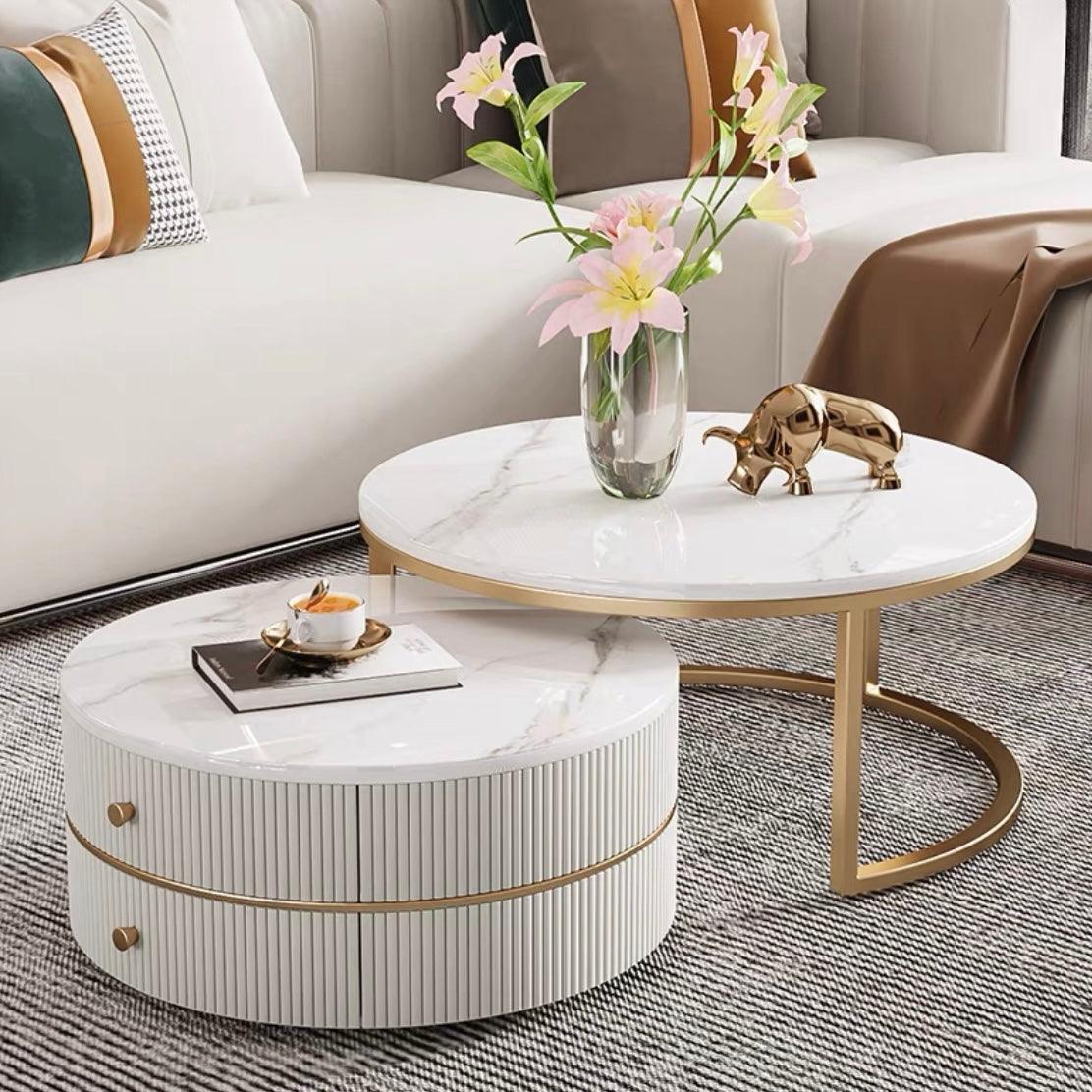 home-atelier-f31a Sintered Stone / 2 piece ( 70cm + 50cm) / White+ White Louise Coffee Table
