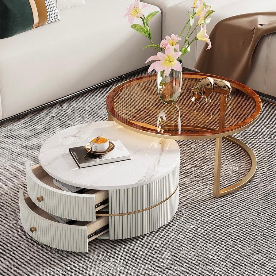 home-atelier-f31a Sintered Stone / 2 piece (80cm + 60cm) / Glass + White Louise Coffee Table