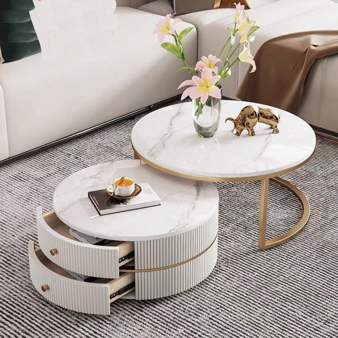 home-atelier-f31a Sintered Stone / 2 piece (80cm + 60cm) / White+ White Louise Coffee Table