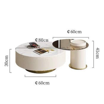 home-atelier-f31a Sintered Stone / 2 piece set/ 80cm Sintered Stone Coffee Table + 60cm Tempered Glass Side Table / Cream Hans Coffee Table