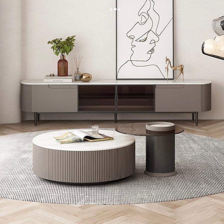 home-atelier-f31a Sintered Stone / 2 piece set/ 80cm Sintered Stone Coffee Table + 60cm Tempered Glass Side Table / Grey Hans Coffee Table