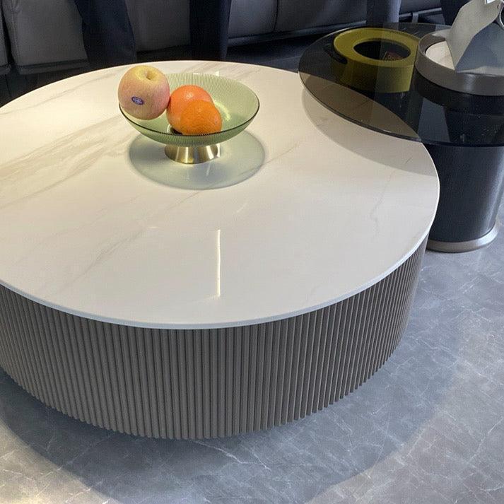 home-atelier-f31a Sintered Stone / 2 piece set/ 90cm Sintered Stone Coffee Table + 60cm Tempered Glass Side Table / Grey Hans Coffee Table