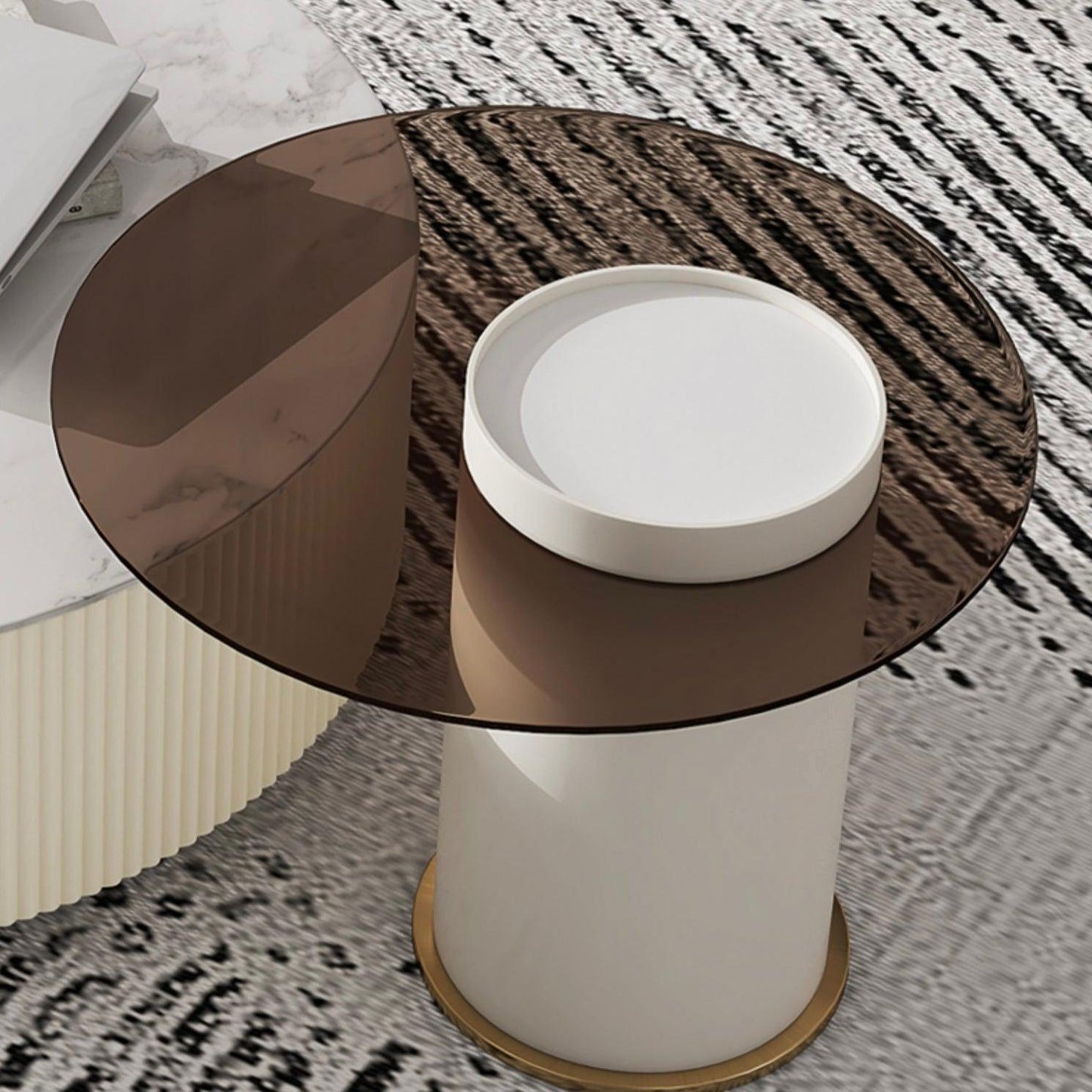 home-atelier-f31a Sintered Stone / 60cm Tempered Glass Side Table / Cream Hans Coffee Table