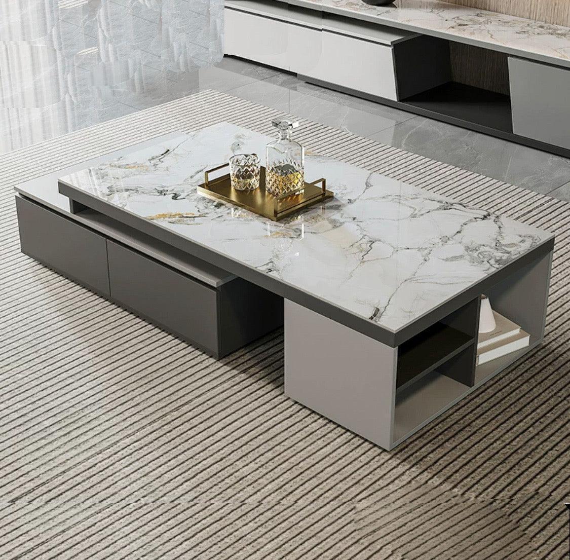 home-atelier-f31a Sintered Stone Table Top / L130/180cm Extendable Coffee Table / Gloss White Ken Coffee Table