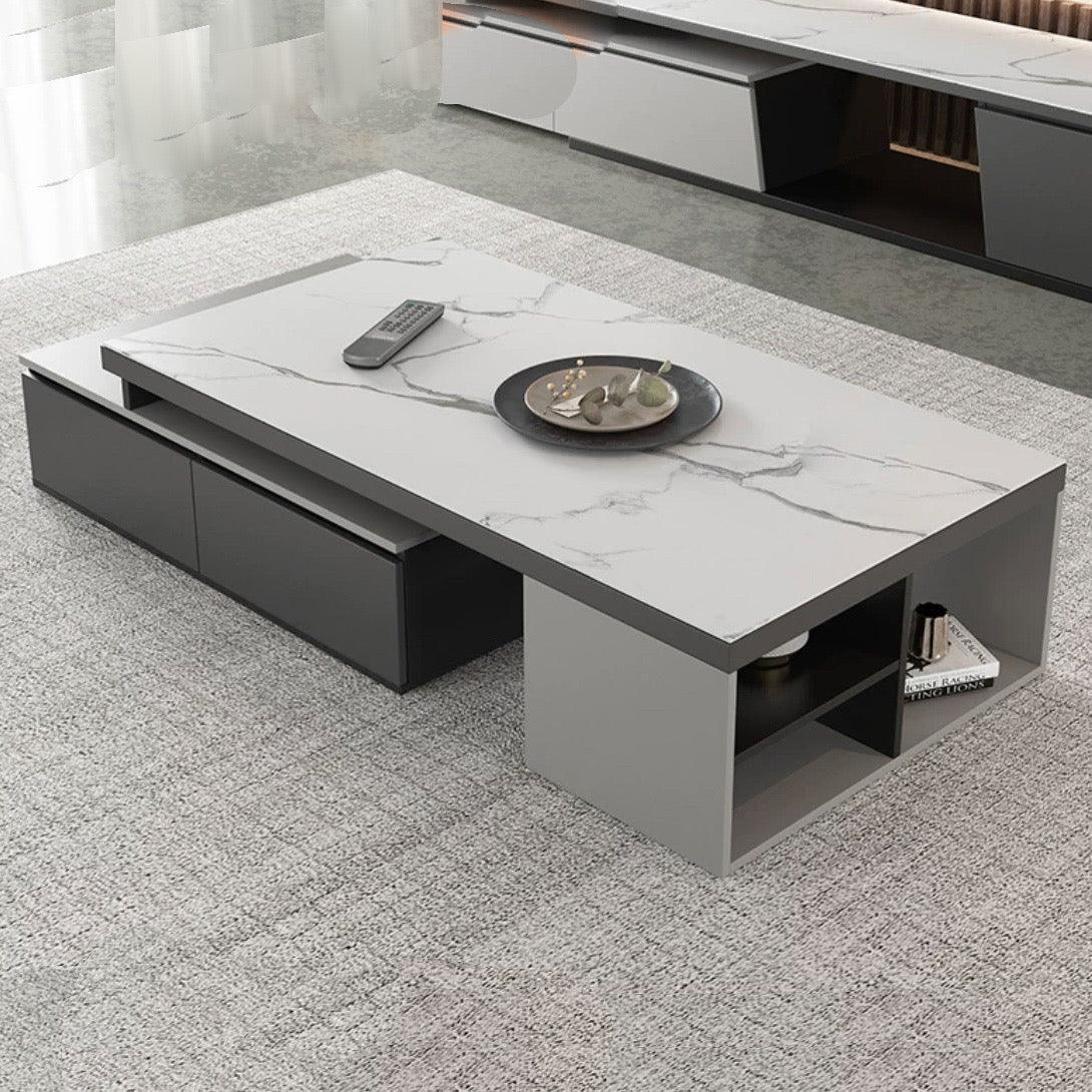 home-atelier-f31a Sintered Stone Table Top / L130/180cm Extendable Coffee Table / Matt White Ken Coffee Table
