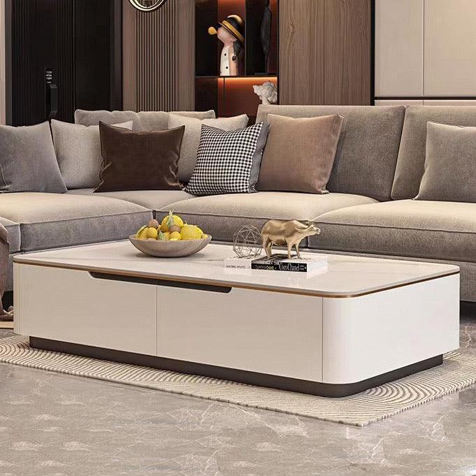 home-atelier-f31a Sintered Stone Table Top / Length 130cm / White Top + White Base Greco Coffee Table