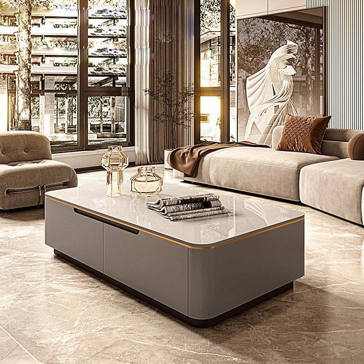 home-atelier-f31a Sintered Stone Table Top / Length 140cm / White Top + Grey Base Greco Coffee Table