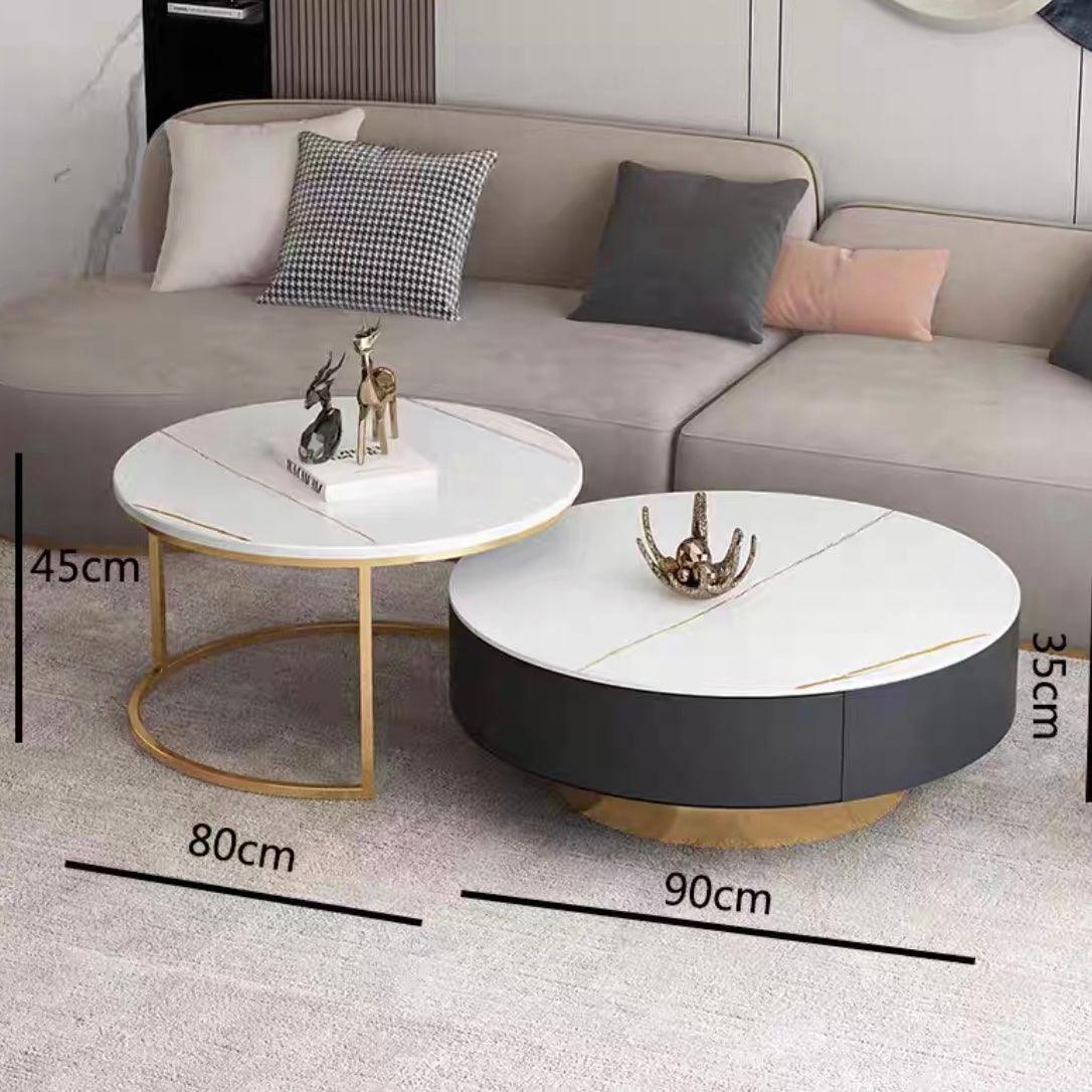 home-atelier-f31a Sintered Stone Table Top / Length 90cm Coffee Table with Drawers + Length 80cm Side Table / A101 Rick Coffee Table