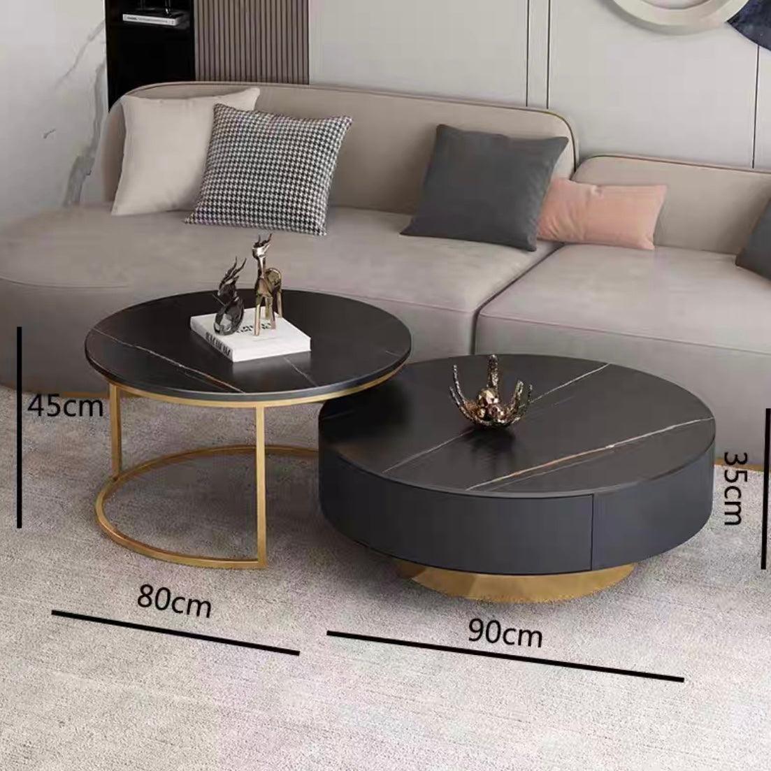 home-atelier-f31a Sintered Stone Table Top / Length 90cm Coffee Table with Drawers + Length 80cm Side Table / A102 Rick Coffee Table