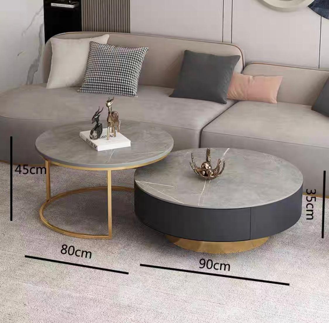 home-atelier-f31a Sintered Stone Table Top / Length 90cm Coffee Table with Drawers + Length 80cm Side Table / A103 Rick Coffee Table