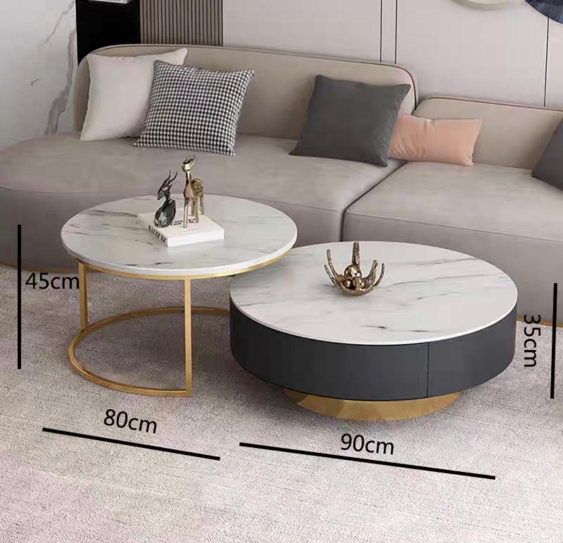 home-atelier-f31a Sintered Stone Table Top / Length 90cm Coffee Table with Drawers + Length 80cm Side Table / A104 Rick Coffee Table