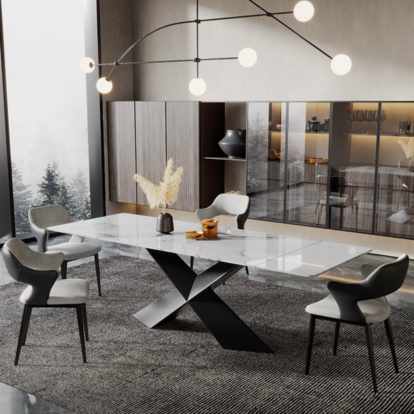 home-atelier-f31a Sintered Stone Top / Length 140cm ( Extendable to 170-200cm) / Gloss White/ A101 Matt Extendable Dining Table