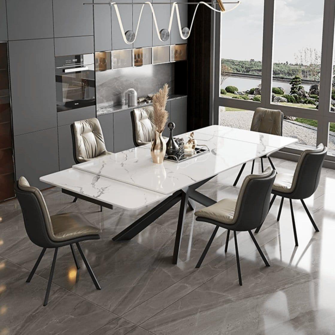 home-atelier-f31a Sintered Stone Top / Length 140cm ( Extendable to 170-200cm) / Gloss White/ A101 Ruth Extendable Dining Table
