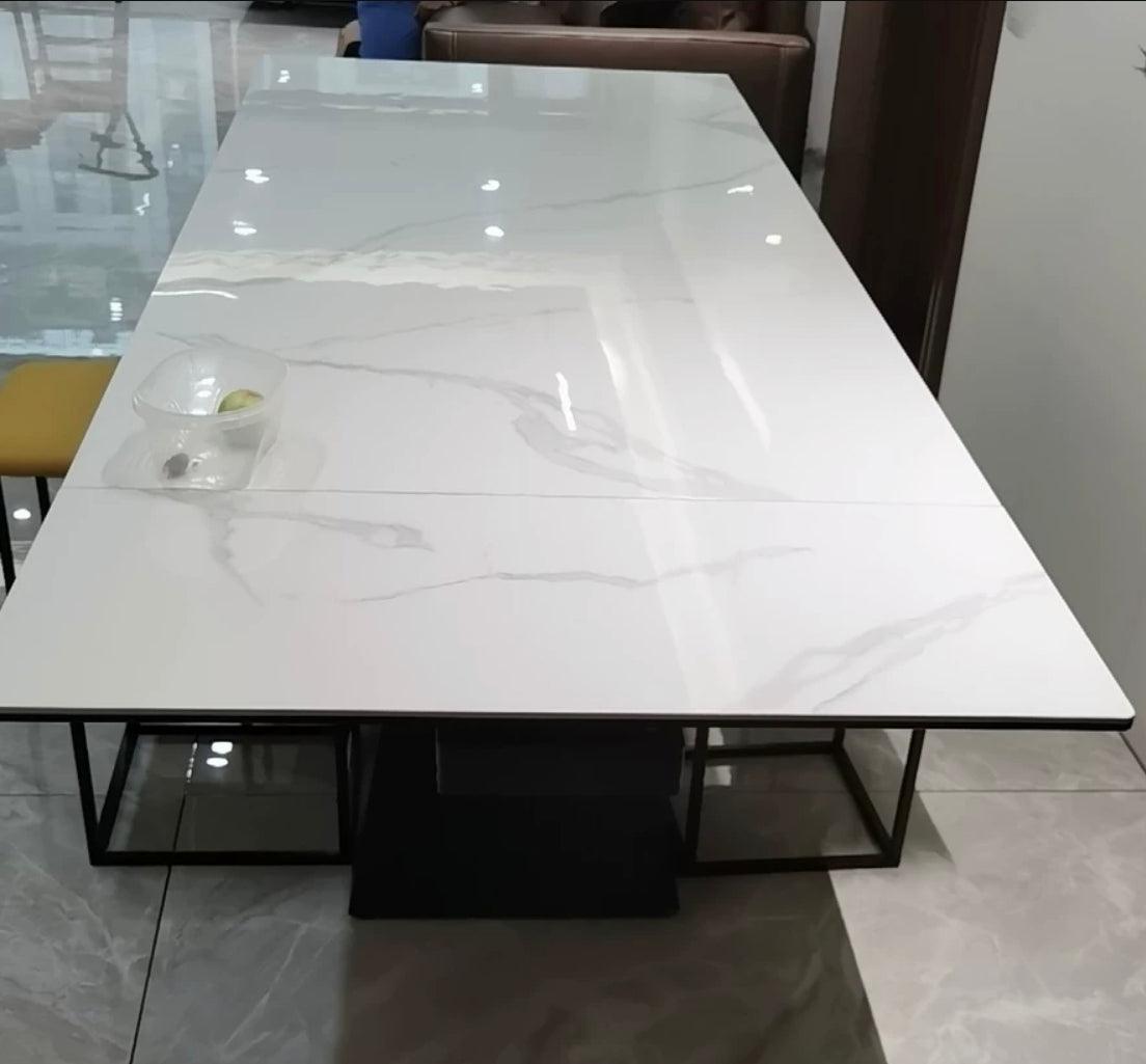home-atelier-f31a Sintered Stone Top / Length 140cm ( Extendable to 170-200cm) / Gloss White/ A102 Gregory Extendable Dining Table