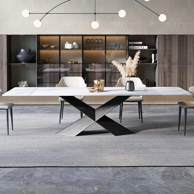 home-atelier-f31a Sintered Stone Top / Length 140cm ( Extendable to 170-200cm) / Matt Black/ A103 Matt Extendable Dining Table