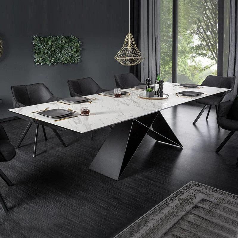 home-atelier-f31a Sintered Stone Top / Length 140cm ( Extendable to 170-200cm) / Matt White/ A101 Malcom Extendable Dining Table