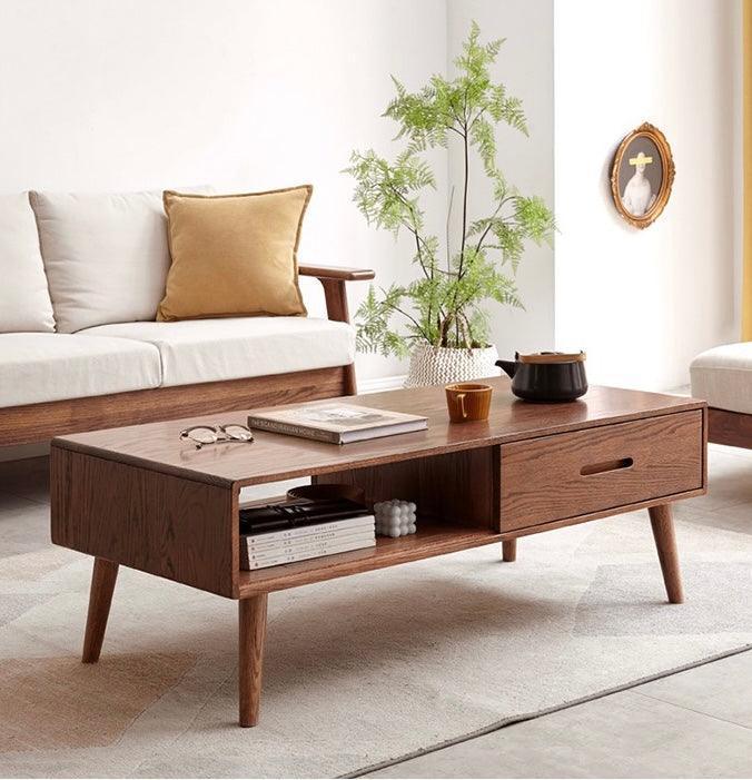 home-atelier-f31a Solid Oak Wood / Length 100cm / Dark Wood Aden Wooden Coffee Table