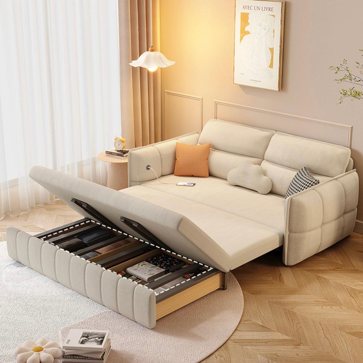 home-atelier-f31a Suede Fabric / Single Size/ Length 130cm / Cream Ariyo Scratch Resistant Storage Sofa Bed