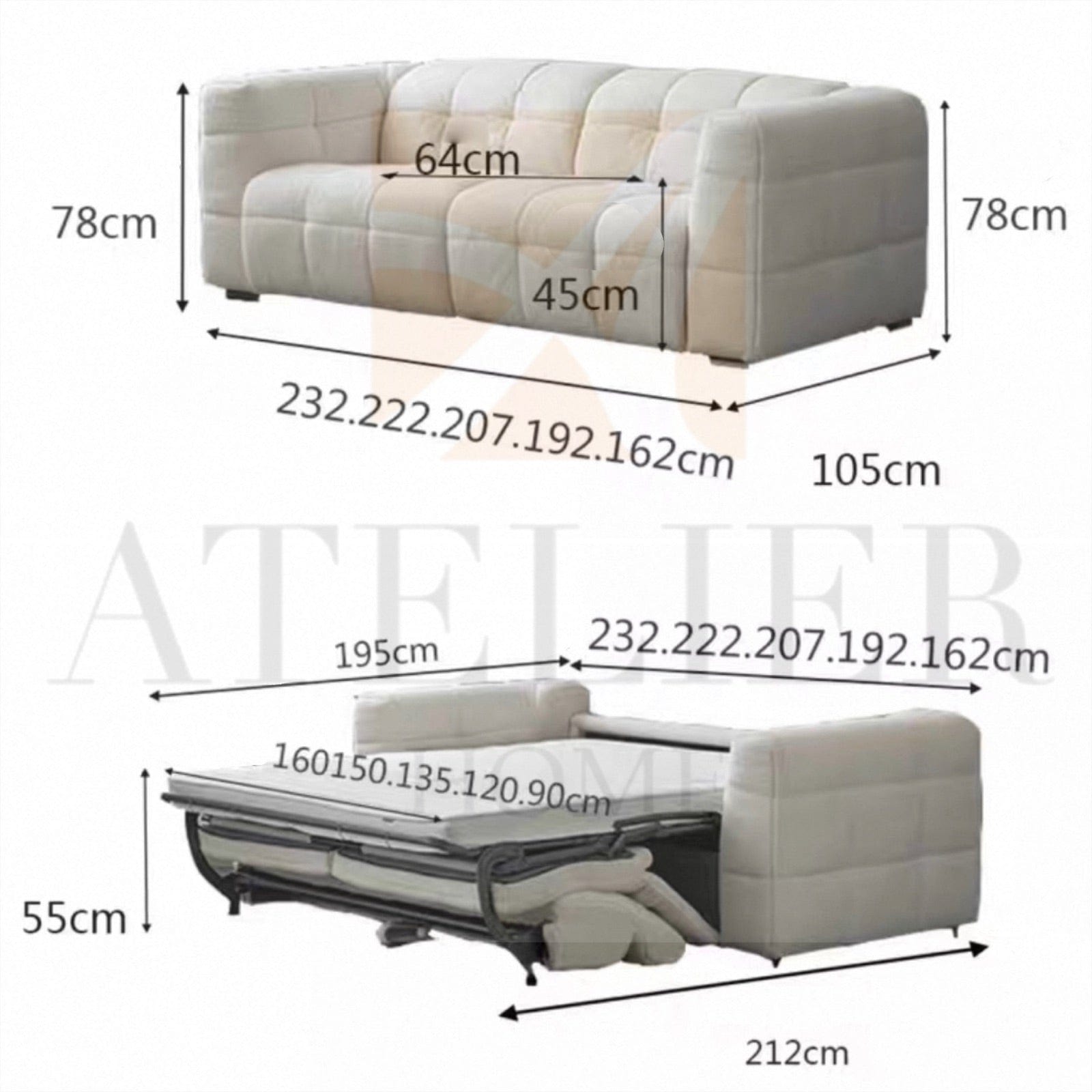 Home Atelier Felix Performance Boucle Foldable Sofa Bed with Mattress