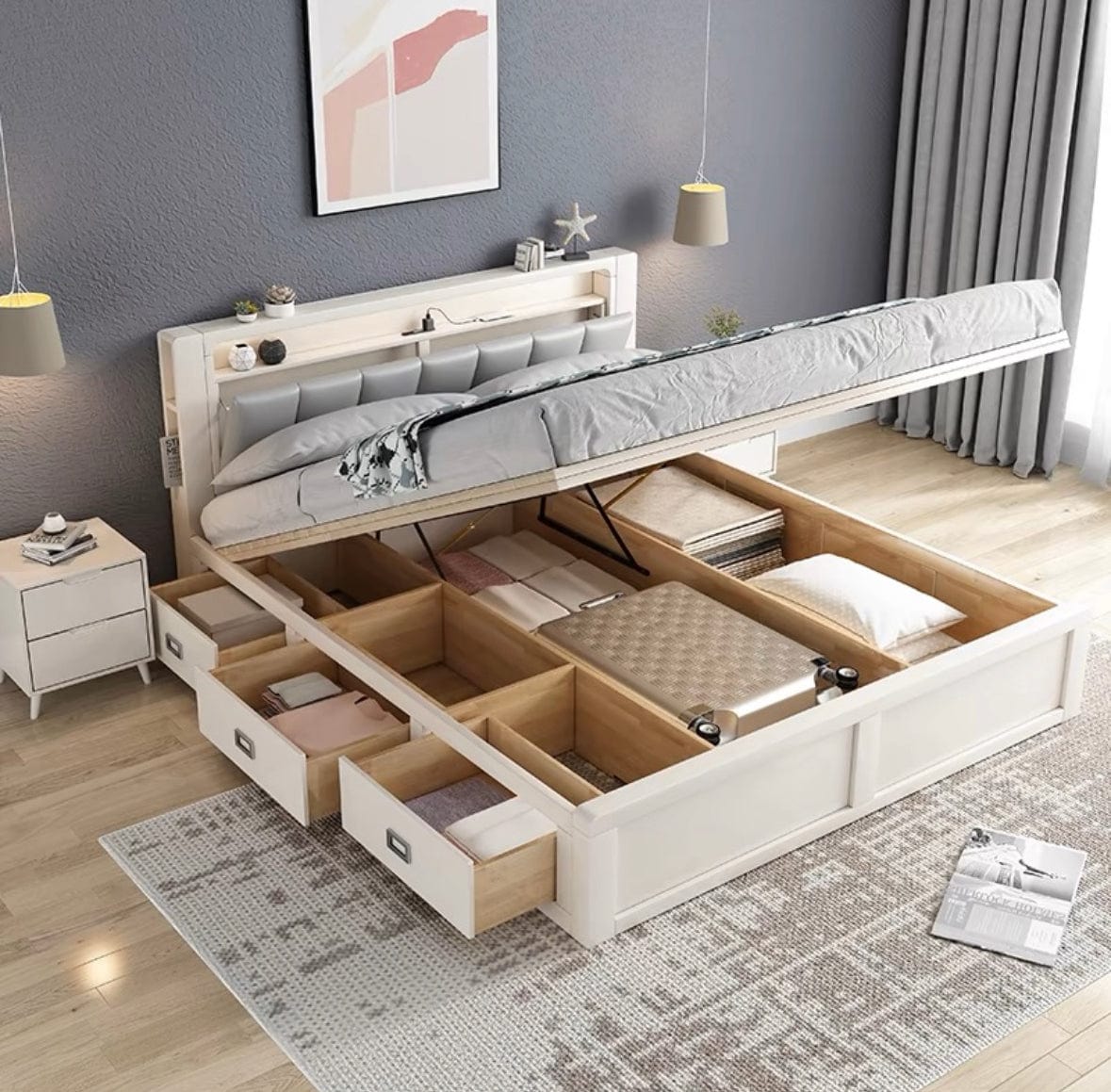 Home Atelier Genco Storage Wooden Bed Frame