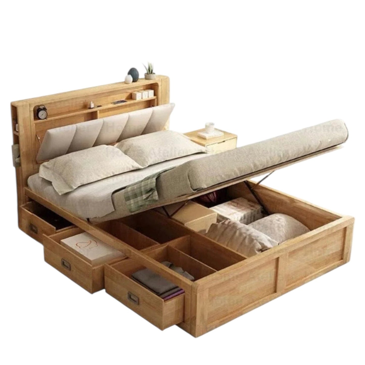 Home Atelier Genco Storage Wooden Bed Frame
