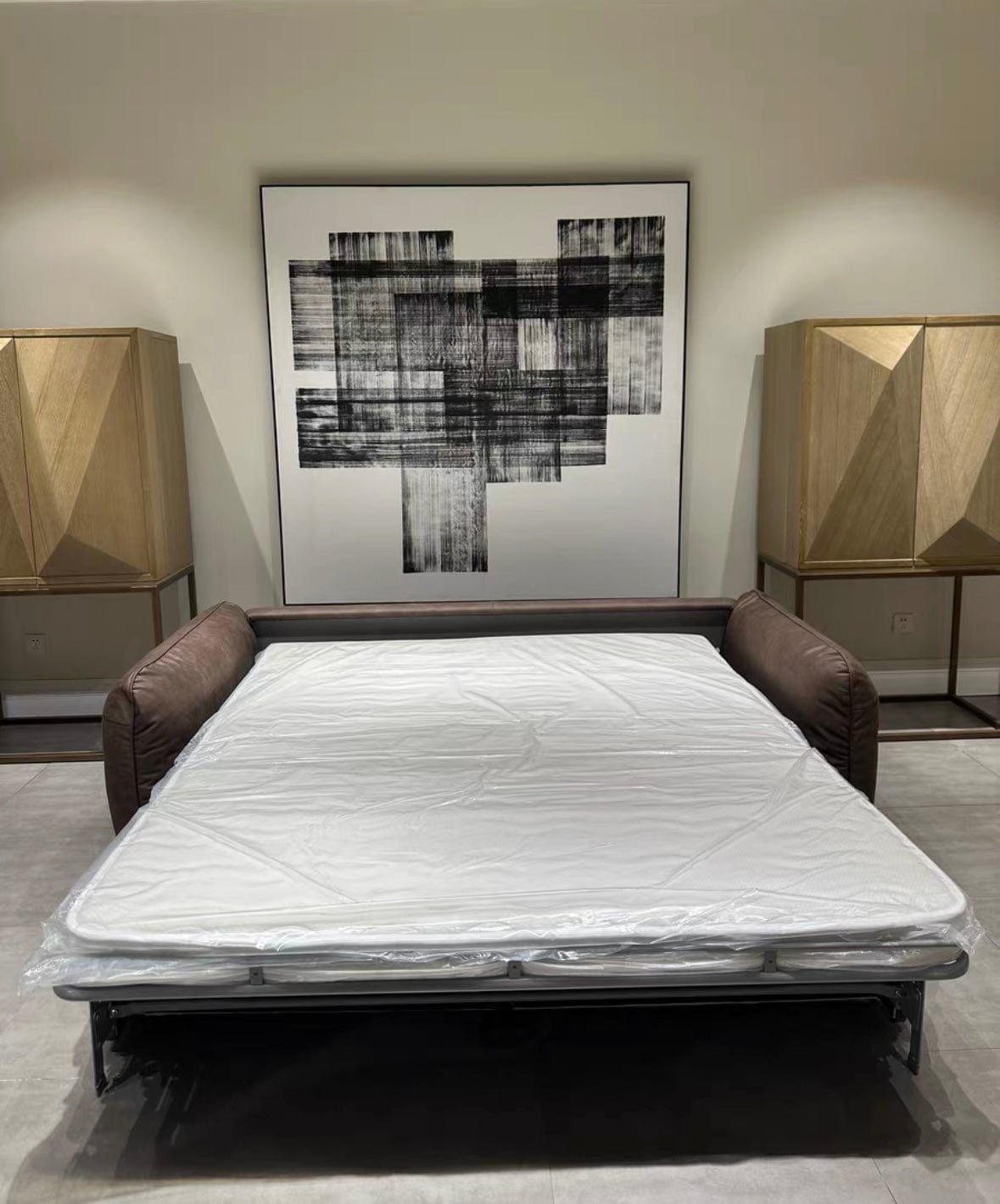 Home Atelier George Foldable Leather Sofa Bed with Mattress