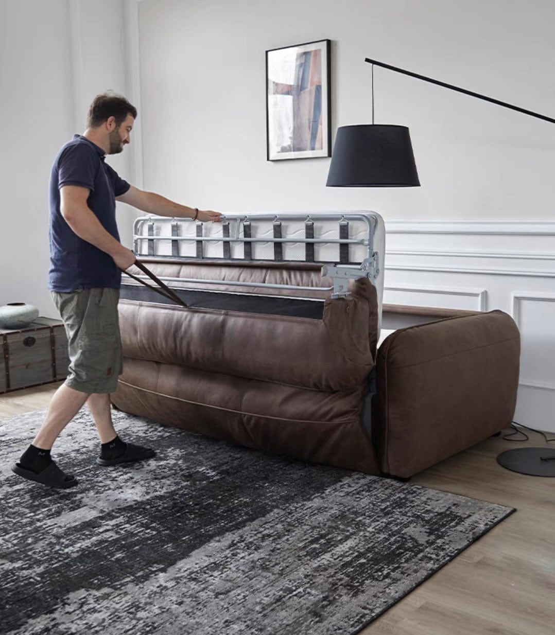 Home Atelier George Foldable Leather Sofa Bed with Mattress