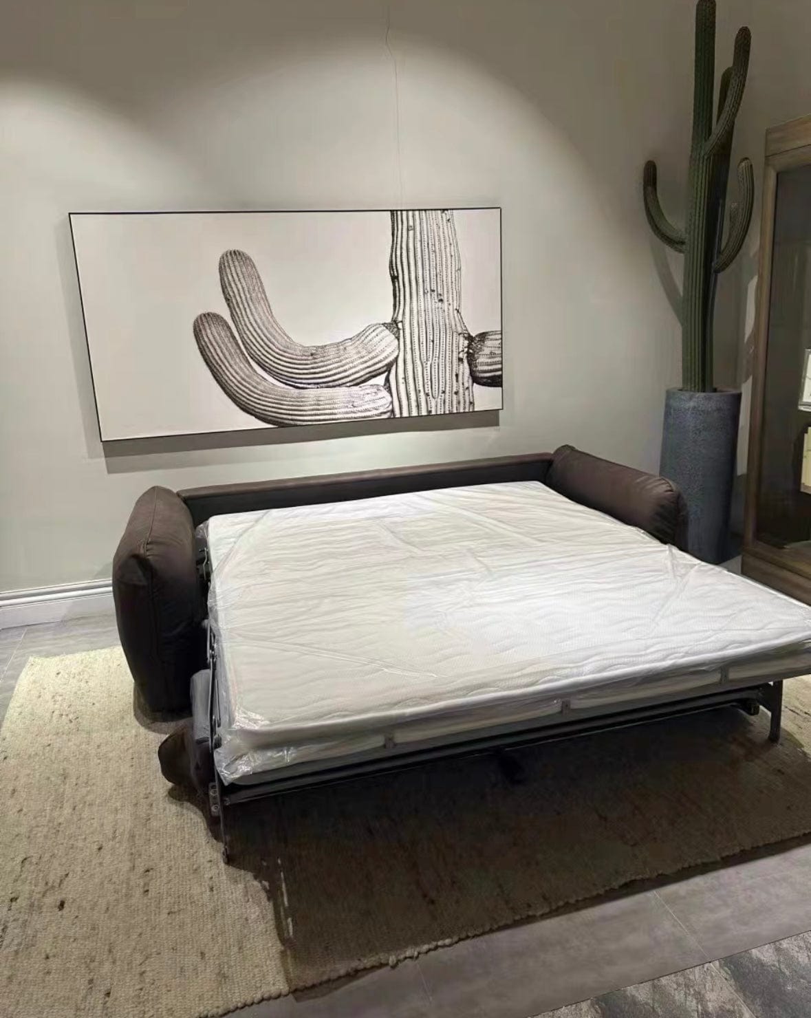 Home Atelier George Foldable Leather Sofa Bed with Mattress