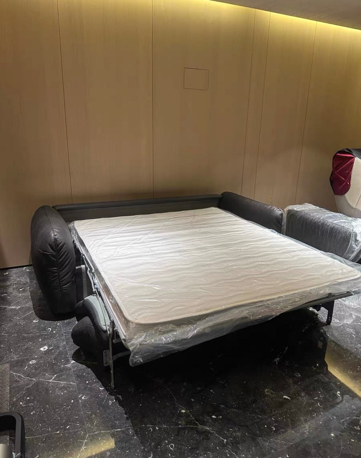 Home Atelier George Foldable Leather Sofa Bed with Mattress