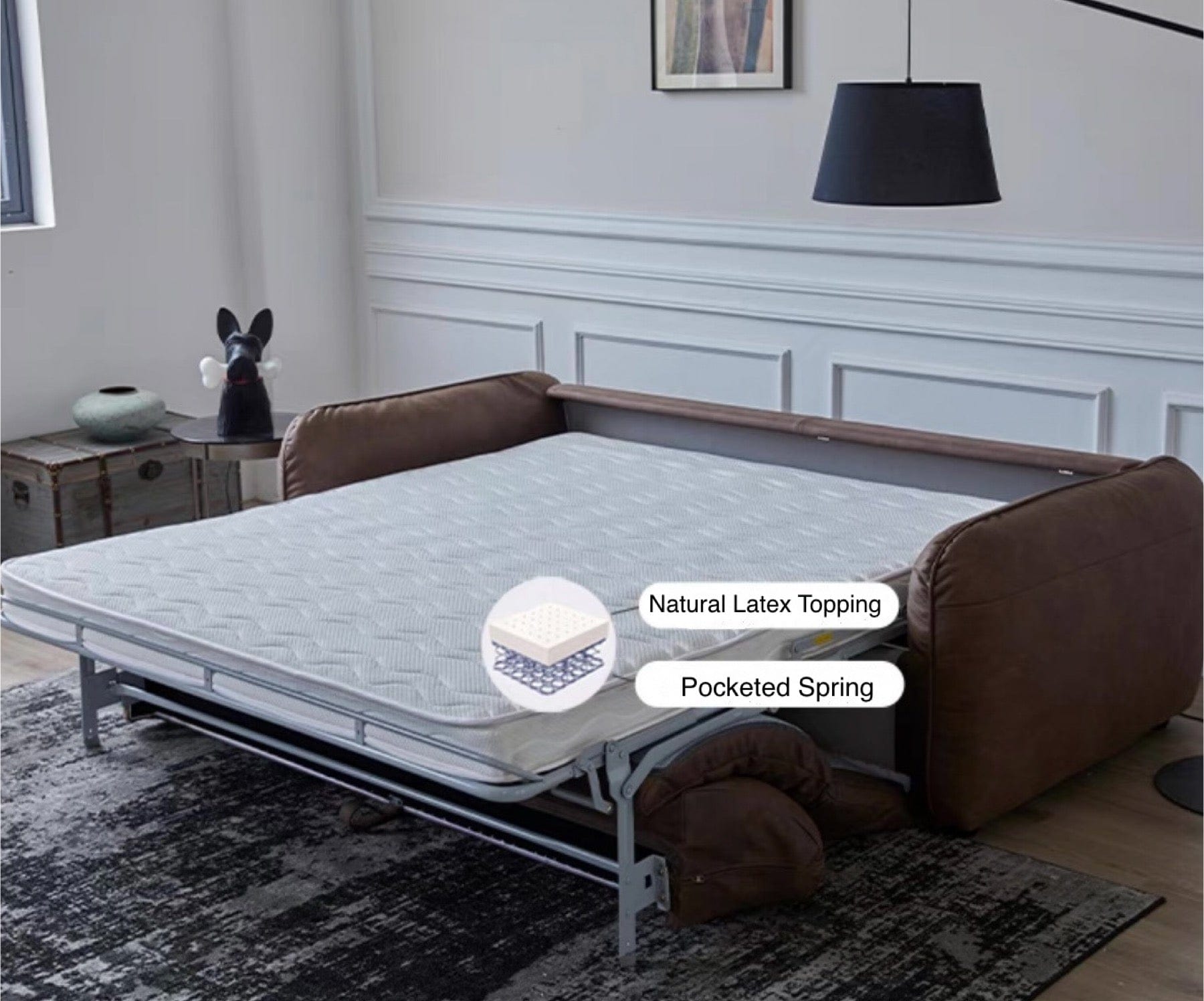 Home Atelier George Foldable Leather Sofa Bed with Mattress