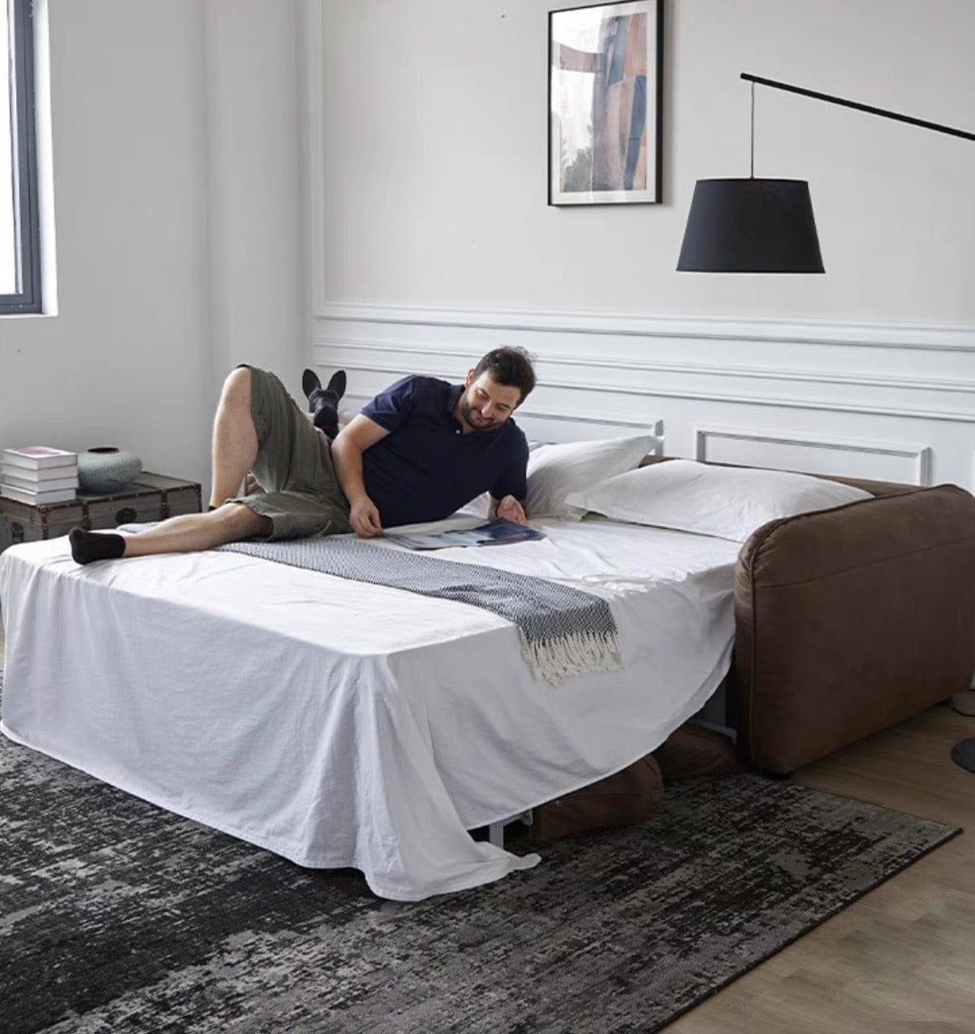 Home Atelier George Foldable Leather Sofa Bed with Mattress