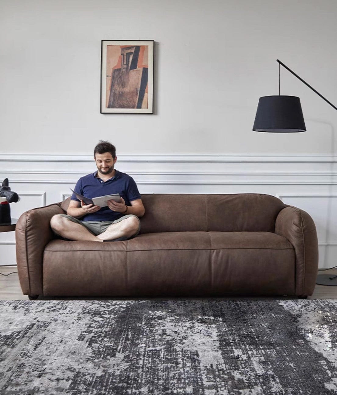 Home Atelier George Foldable Leather Sofa Bed with Mattress