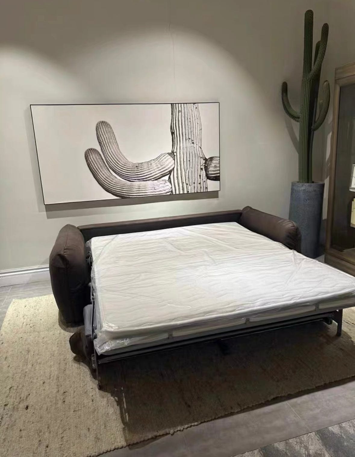 Home Atelier George Foldable Leather Sofa Bed with Mattress