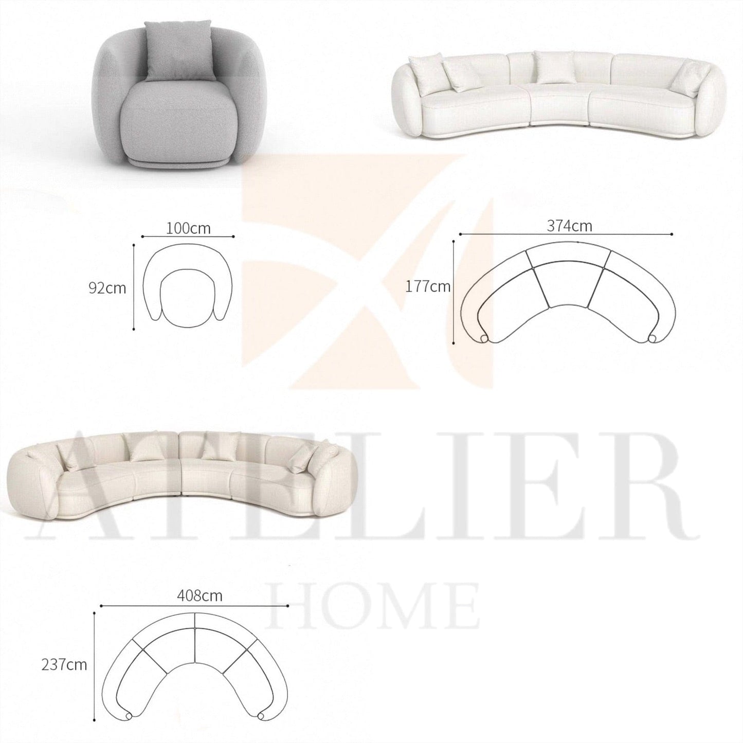 Home Atelier Giselle Performance Boucle Sectional Curve Sofa