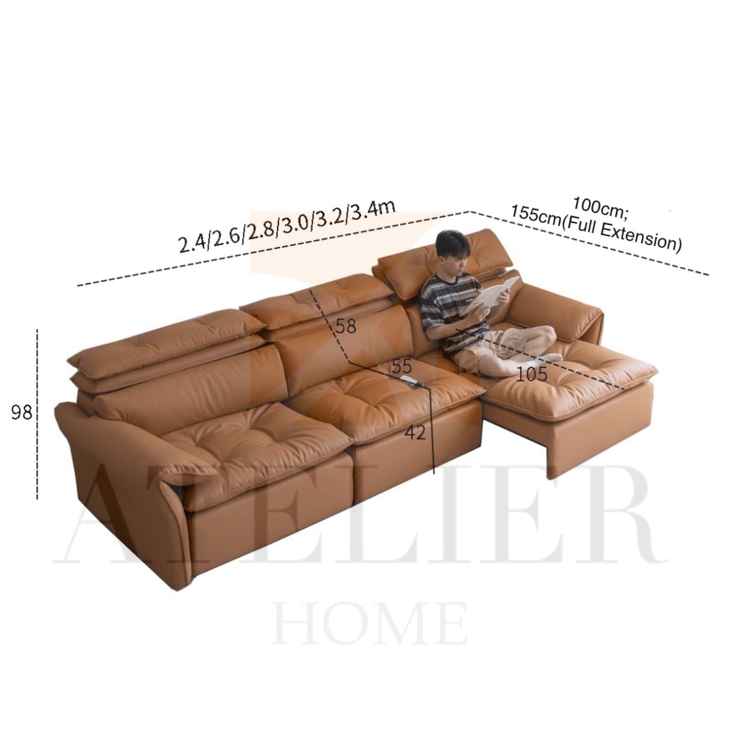 Home Atelier Greken Electric Motorized Leather Sofa Bed