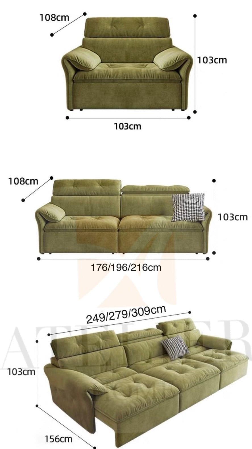 Home Atelier Greken Scratch Resistant Electric Extendable Sofa Bed