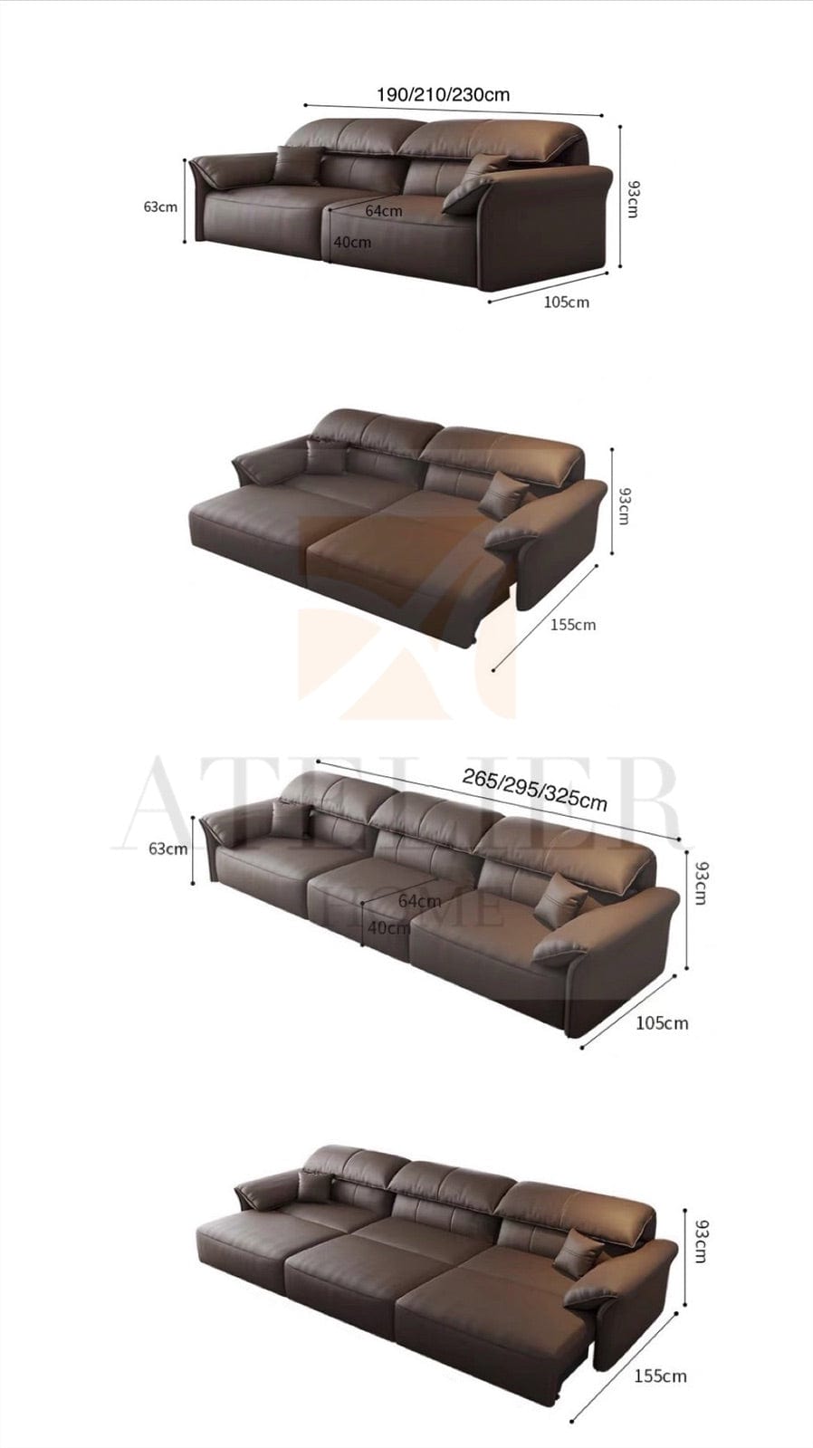 Home Atelier Handel Electric Motorized Leather Sofa Bed