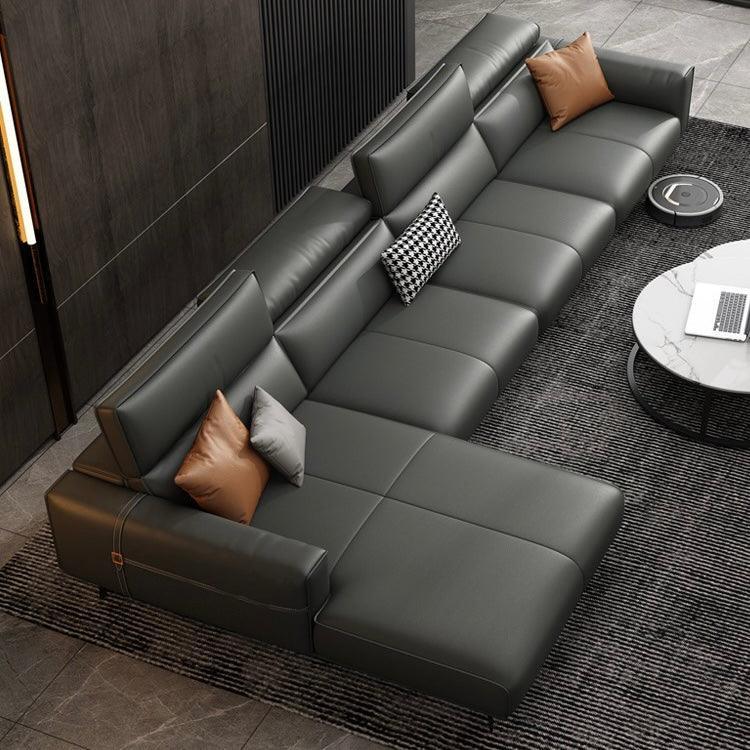 Home Atelier Italian Genuine Cowhide Leather / 1 seater/ Length 110cm / Dark Grey Alexus Leather Sectional Sofa