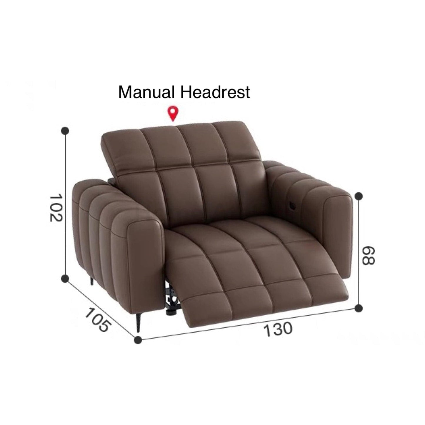 Home Atelier Italian Genuine Cowhide Leather / 1 seater/ Length 130cm ( 1 Electric Recliner) Manual Headrest Ramier Electric Recliner Leather Sofa