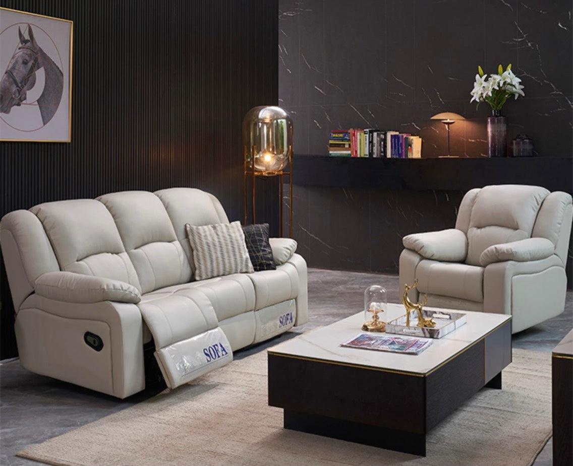 Home Atelier Italian Genuine Cowhide Leather / 3 seater ( +2 Manual Recliner) / Light Grey Tott Recliner Sofa