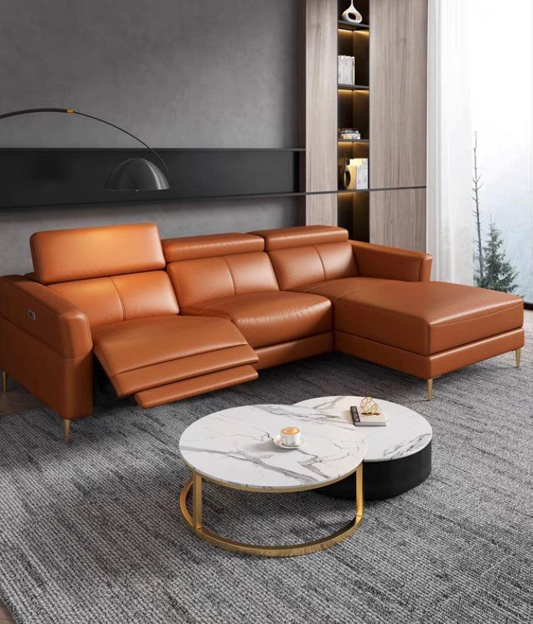 Home Atelier Italian Genuine Cowhide Leather / 3 seater L-shape (+ 1 Electric Recliner) / Dark Grey Ellie Sectional L-shape Electric Recliner Leather Sofa