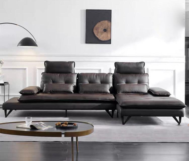 Home Atelier Italian Genuine Cowhide Leather / 3 seater L-shape/ Length 325cm / Black Moretti L-shape Slider Sofa
