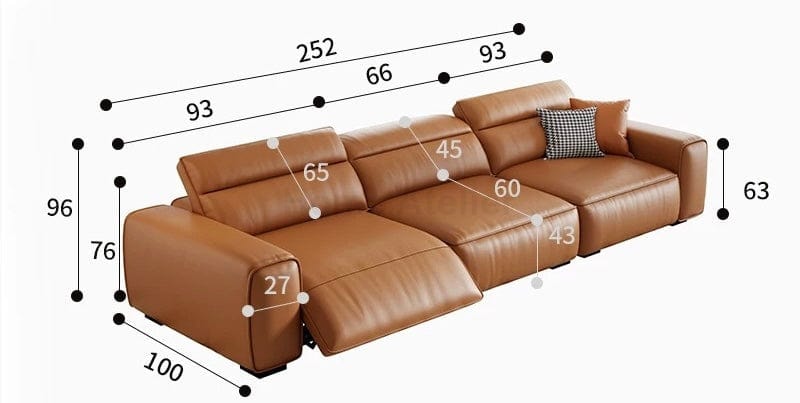 Home Atelier Italian Genuine Cowhide Leather / 3 seater/ Length 252cm ( 1 Electric Recliner) Darren Electric Recliner Leather Sofa