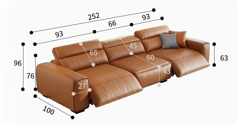 Home Atelier Italian Genuine Cowhide Leather / 3 seater/ Length 252cm ( 2 Electric Recliner) Darren Electric Recliner Leather Sofa