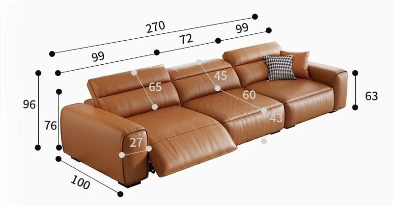 Home Atelier Italian Genuine Cowhide Leather / 3 seater/ Length 270cm ( 1 Electric Recliner) Darren Electric Recliner Leather Sofa